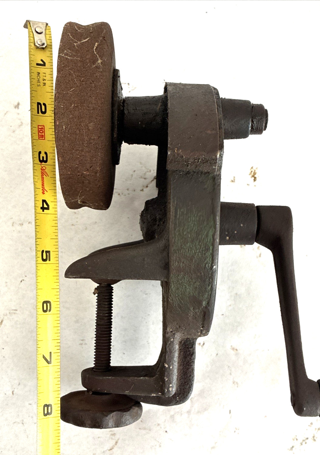 Antique Vintage Hand Crank Clamp On Bench Grinder Sharpener Working