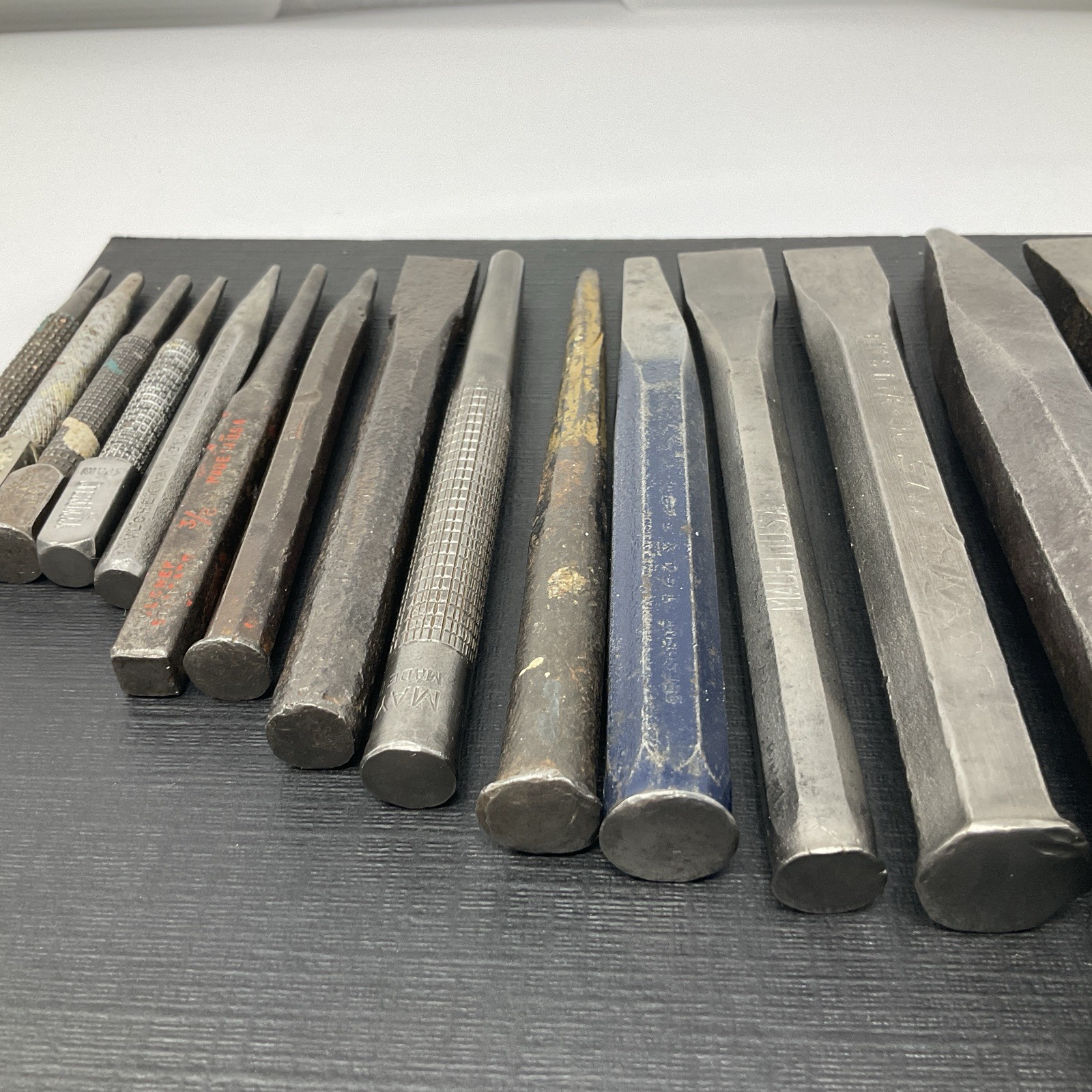 15 Vintage Cold Chisel & Punch tool LOT-Mayhew/Kraeuter/ VLCheck/ Crescent etc