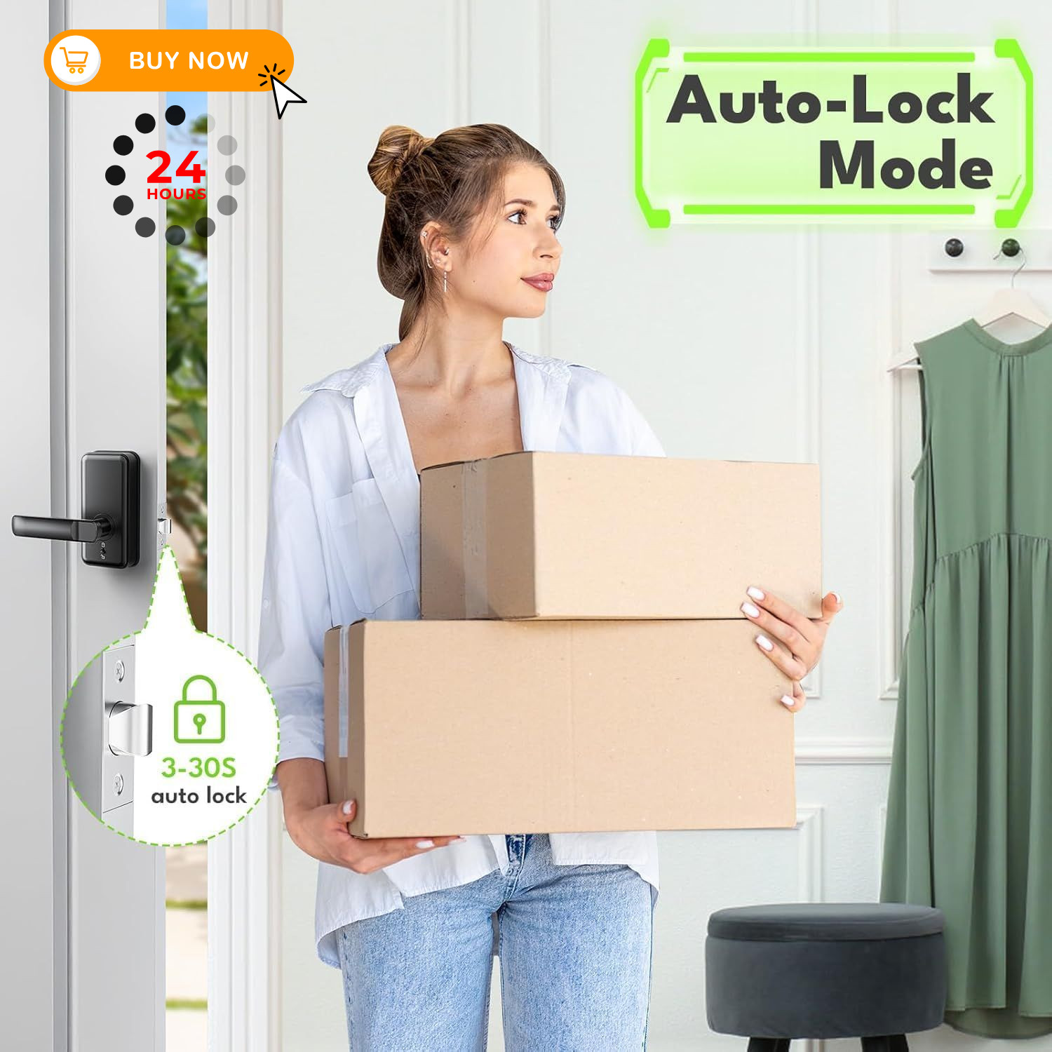 Keyless Entry Door Lock with Handle, door lock without app, Black 02