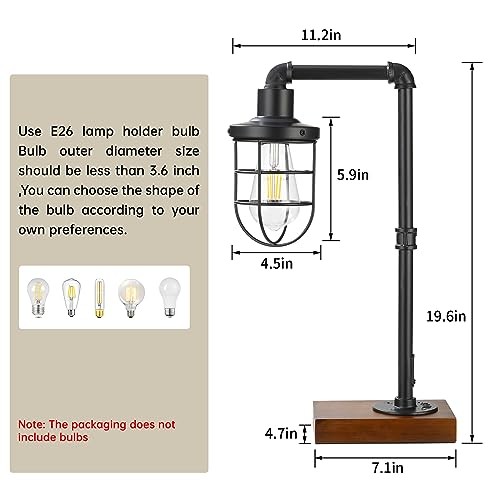 Steampunk Industrial Lamp, E26 Base Rustic Edison Light with Caged B-Black
