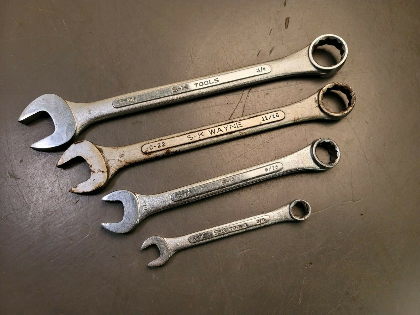 Lot of 4 Vtg S-K / S-K Tools / SK Wayne Combo Wrenches C24 C22 C18 C12 USA Made