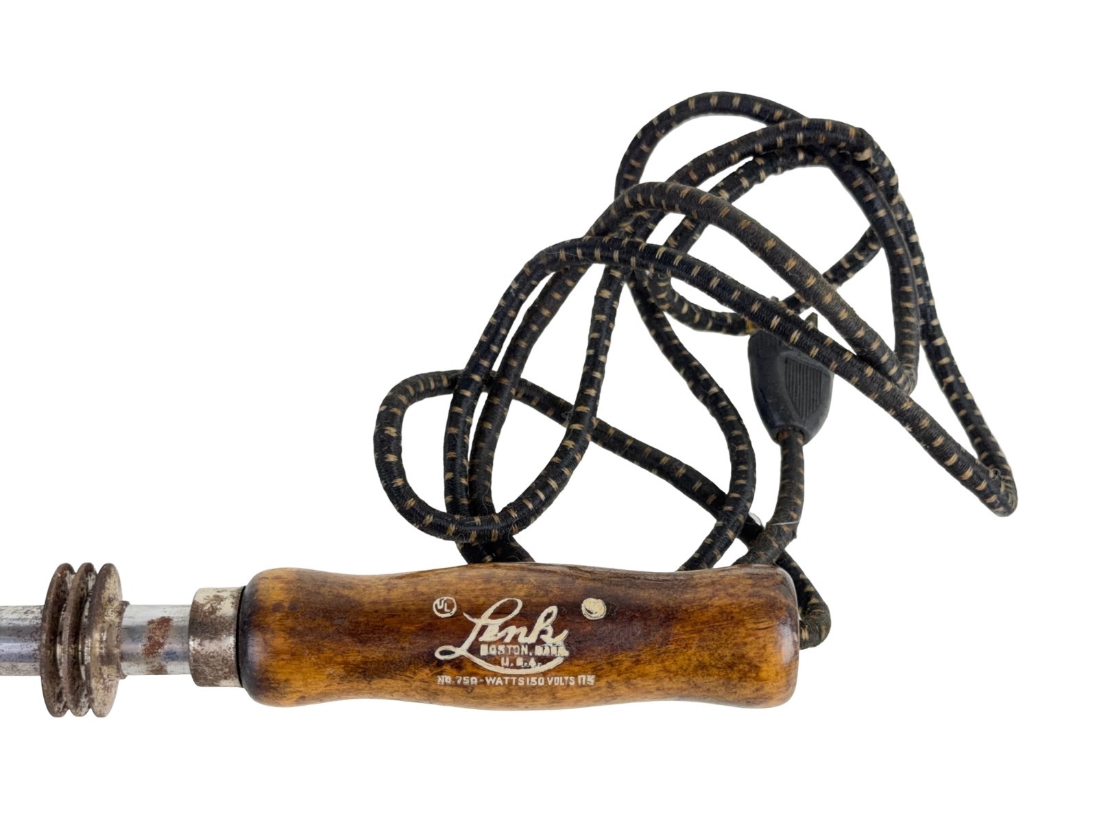 Lenk No 75R Electric Soldering Iron 75W 110V Boston Mass Wood Handle Cloth Cord