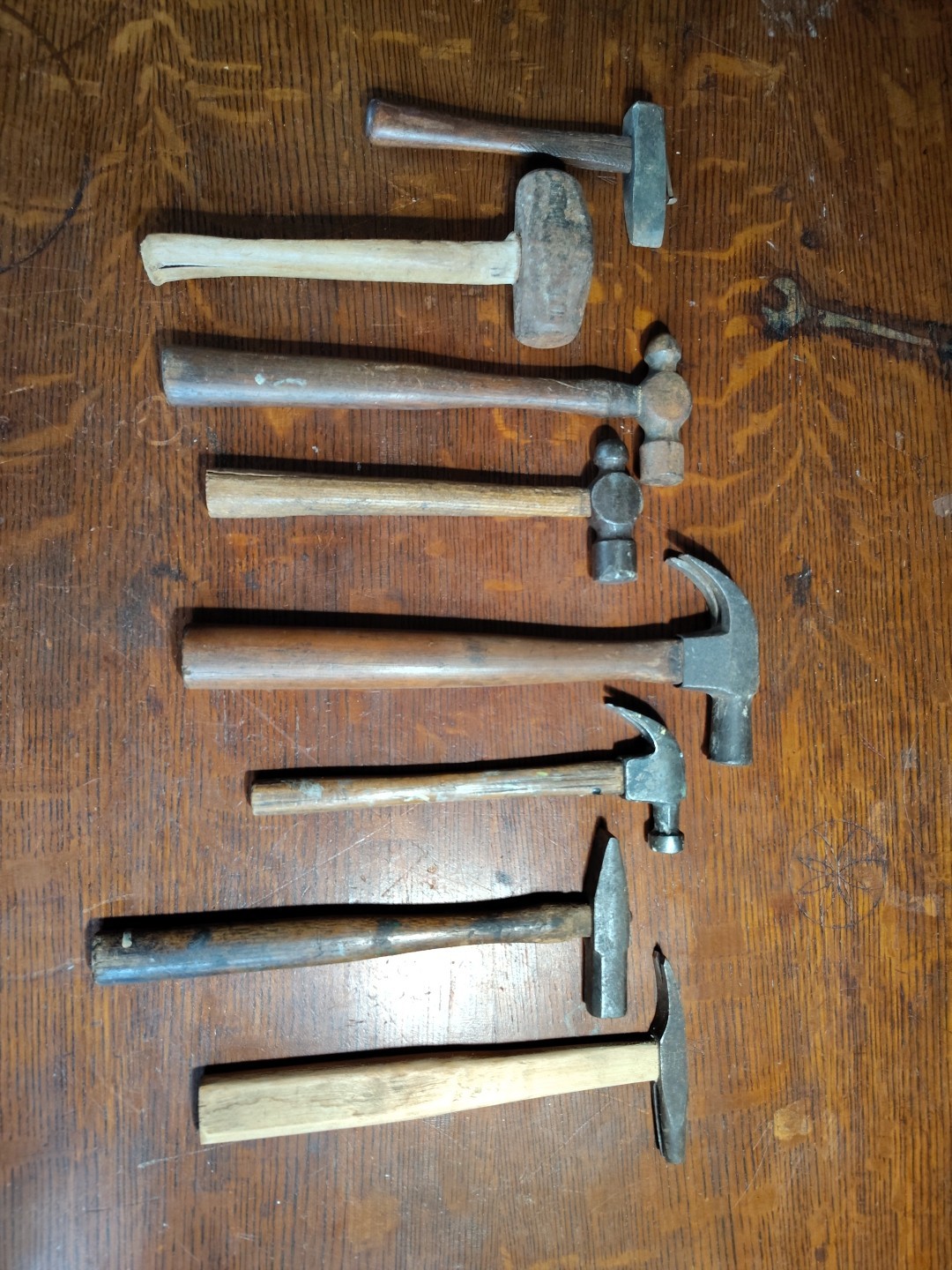 8 Vintage Hammers Ball Peen/Claw/2lb Maul Cobblers Antique Tools Collectibles