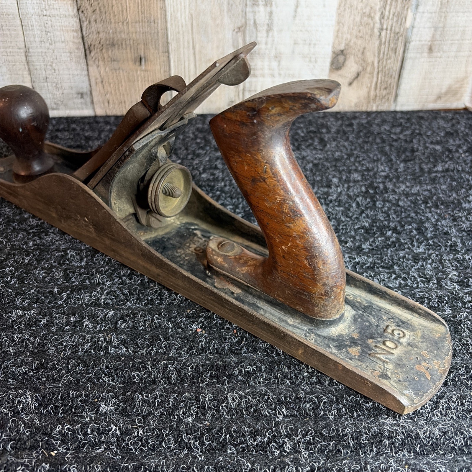 VINTAGE STANLEY BAILEY NO. 5 Wood Plane Patent APR 19-10, Smooth Bottom 14”