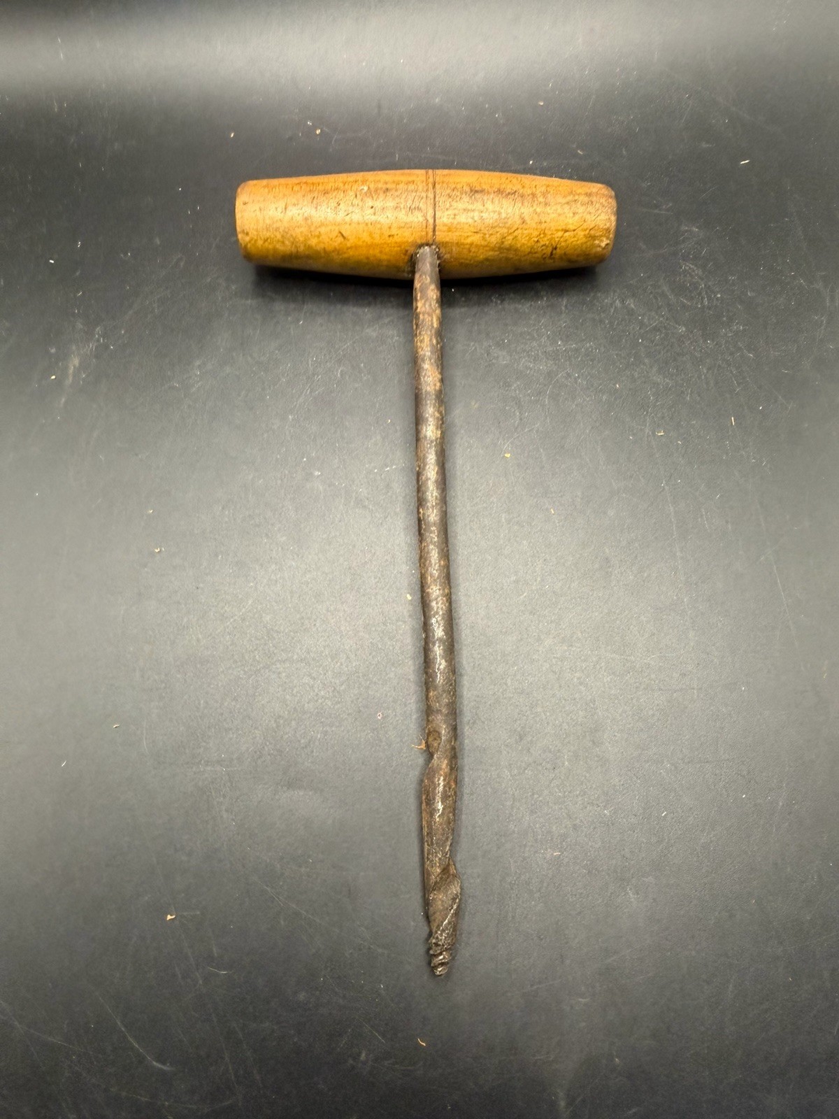 Antique Small 4″ T-Handled Wood Auger Hand Drill With Wooden Handle