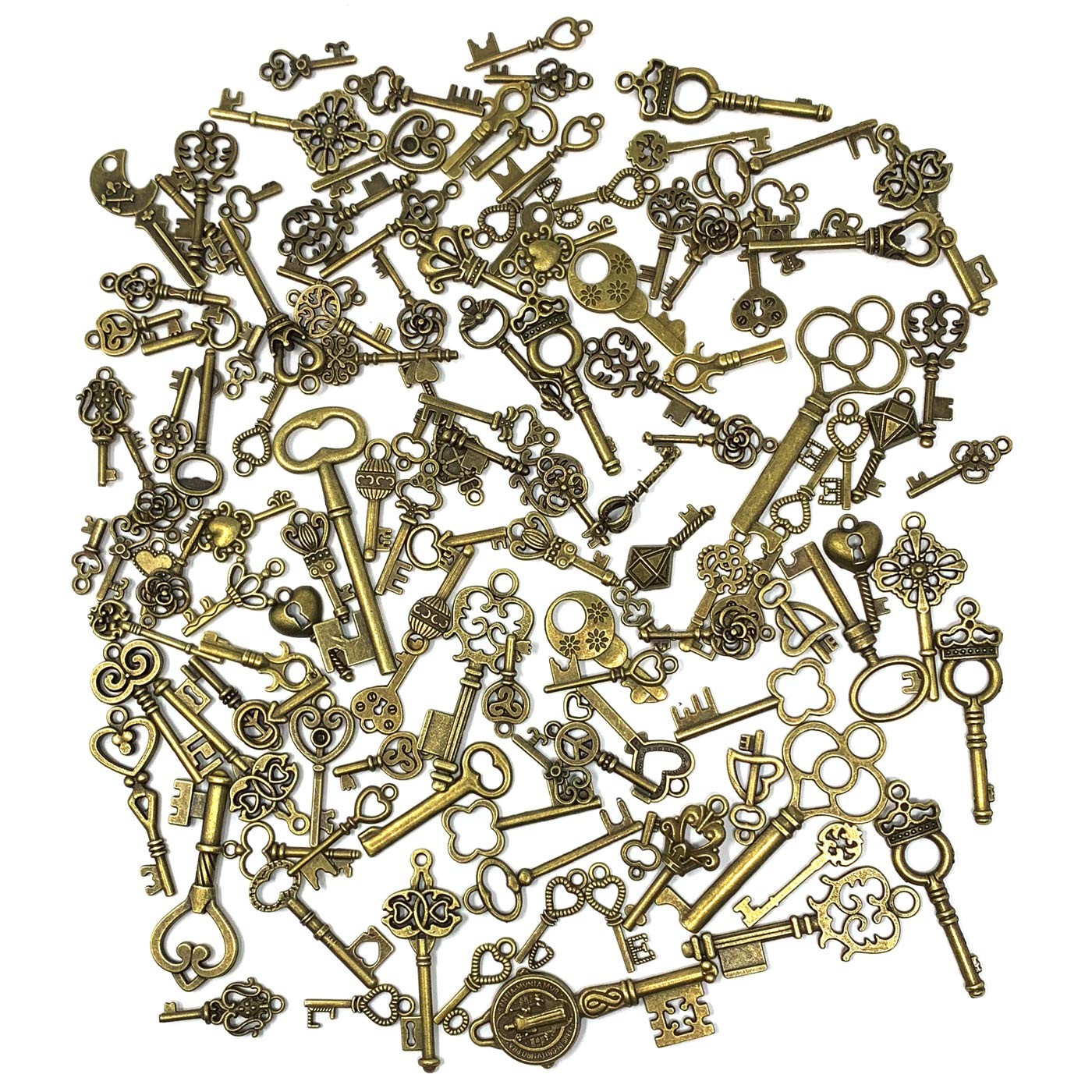 125 PCS Vintage Skeleton Key Set Charms, JIALEEY Mixed Antique Style Bronze Bras