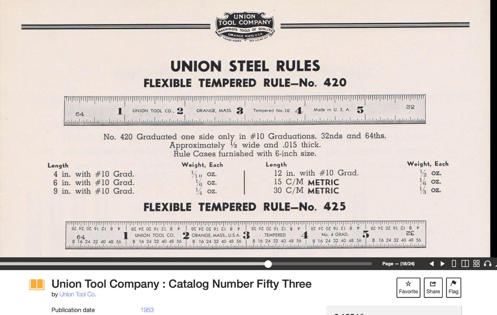 Vintage UNION Rule 6” #420 flexible machinist ruler #10 graduations