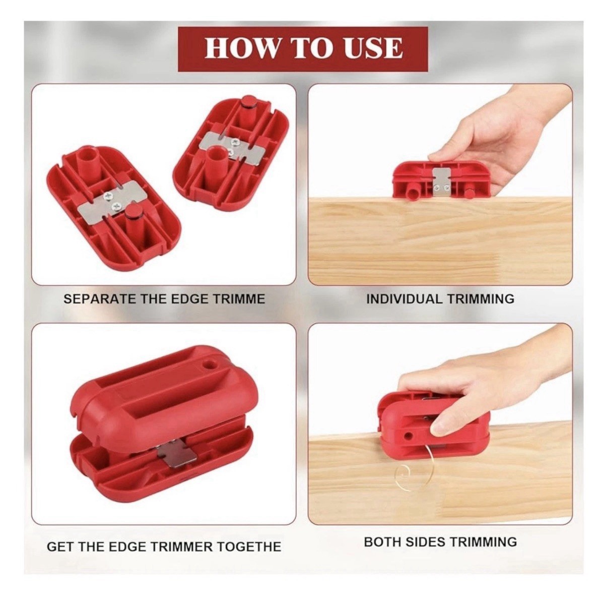 Edge Banding Trimmer, Hand Planer Edge Quad Trimmer with Tungsten Carbide Bla…