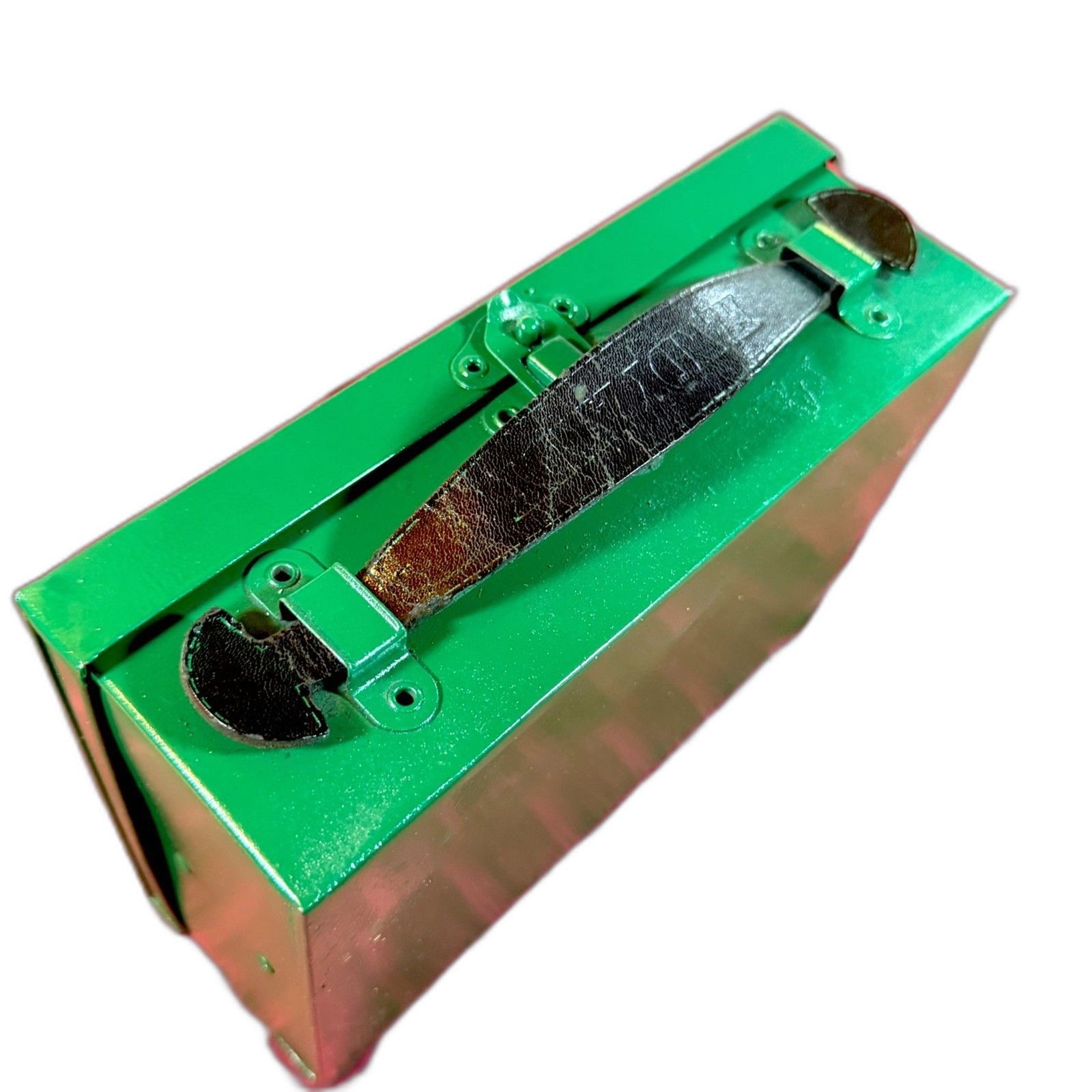 Vintage Handy Andy J.A. Sexauer Metal Box – Repainted Green – Leather Handle