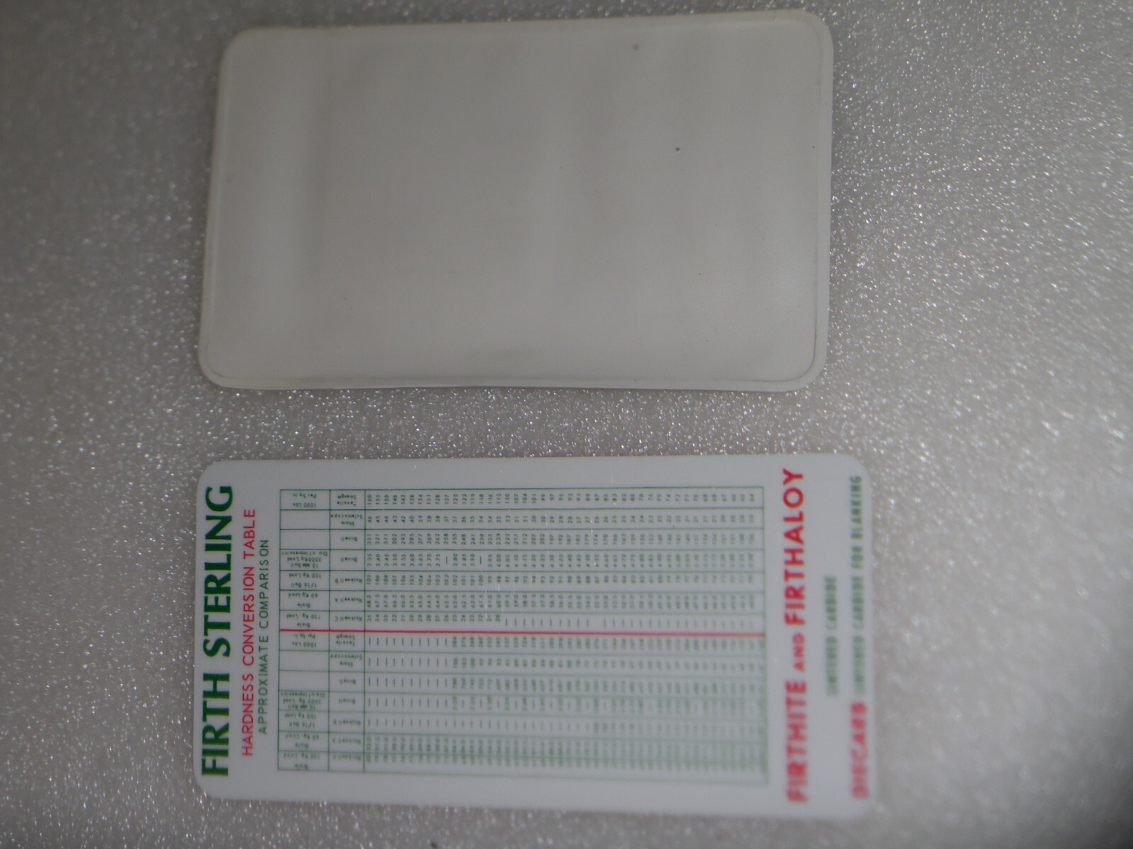 Vintage FIRTH STERLING a Teledyne Company Decimal Hardness Conversion table