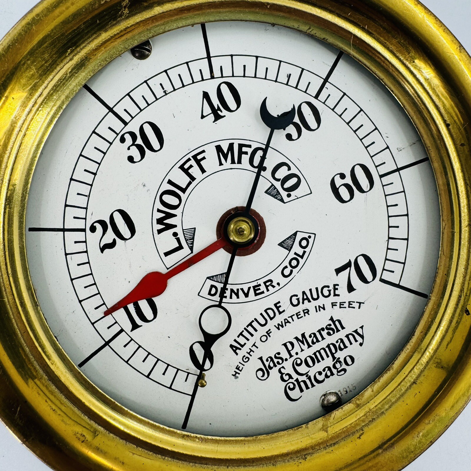 Antique 1915 Wolff Steam Boiler Altitude Gage Brass & Cast Temp Jas P Marsh