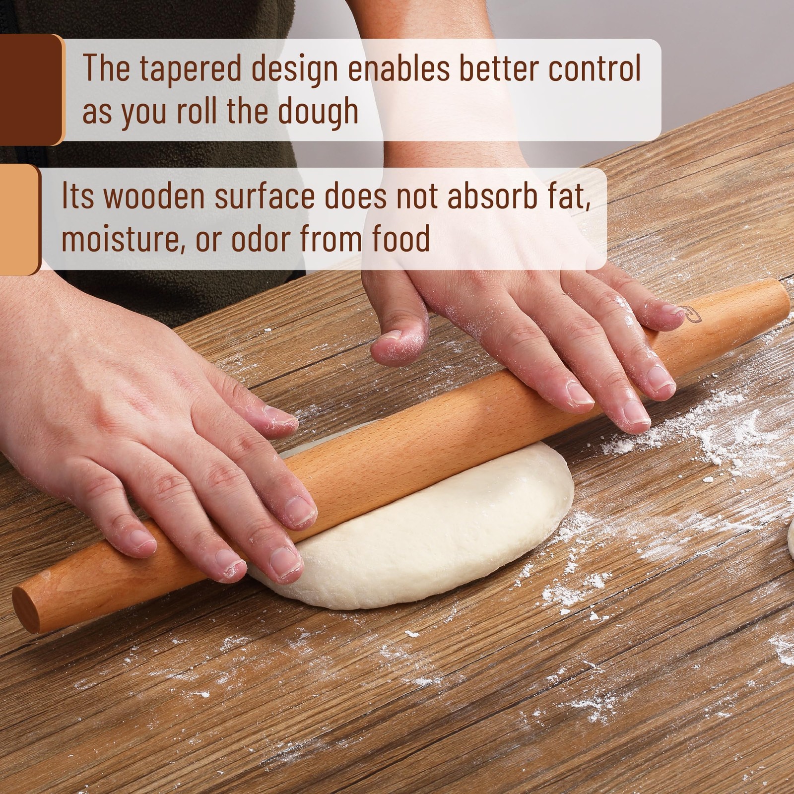 BAMBOO LAND- French Rolling Pin Set, 2 pcs, 16″ & 8inch & 16 inch, Multicolor