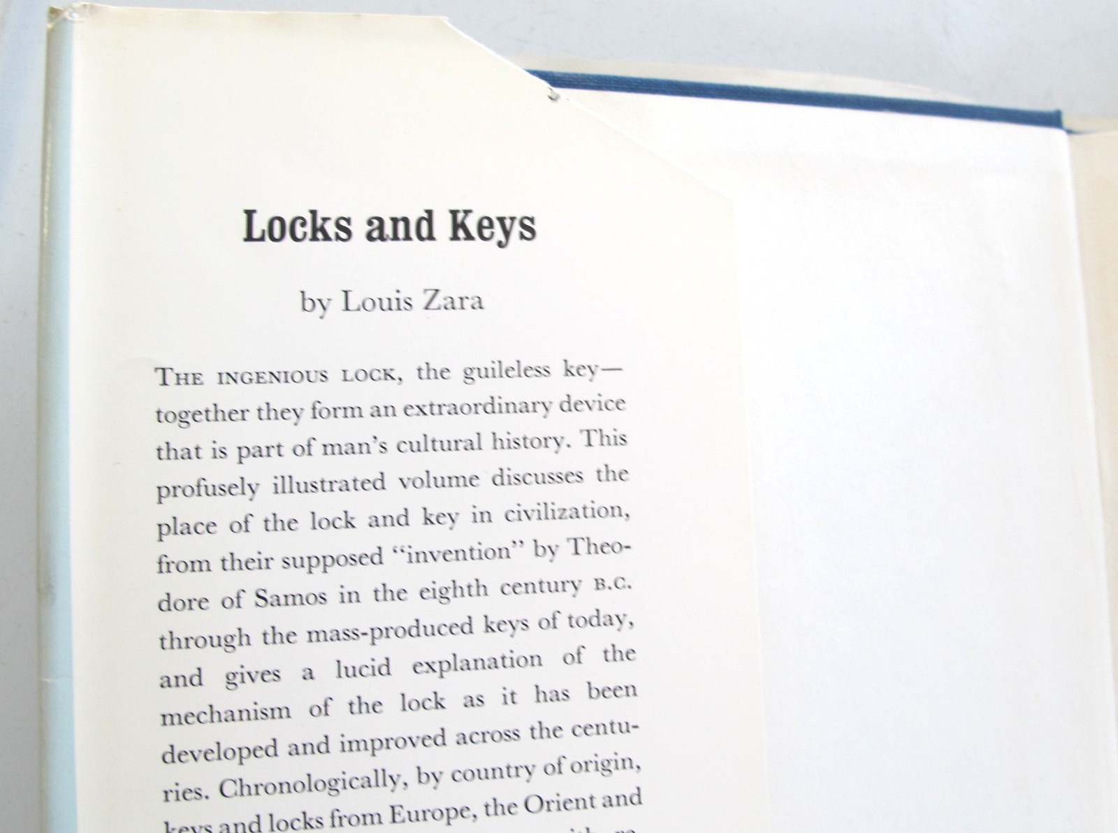LOCKS AND KEYS – Louis Zara – Collectors’ Blue BOOK – HARDCOVER Book 1969