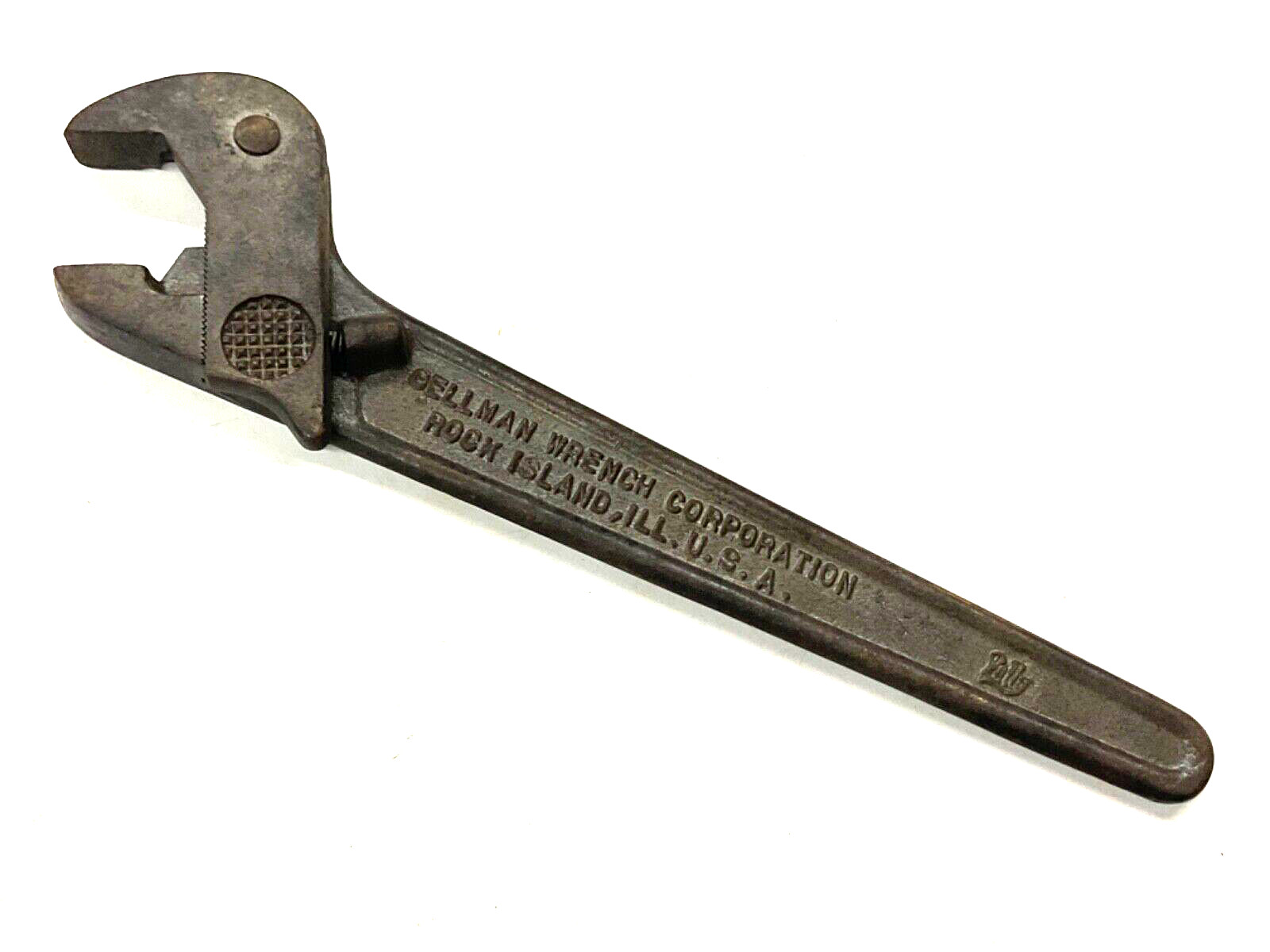 VINTAGE 1923 PAT. GELLMAN CORP. 12” POLLY ADJUSTABLE WRENCH, No. 121
