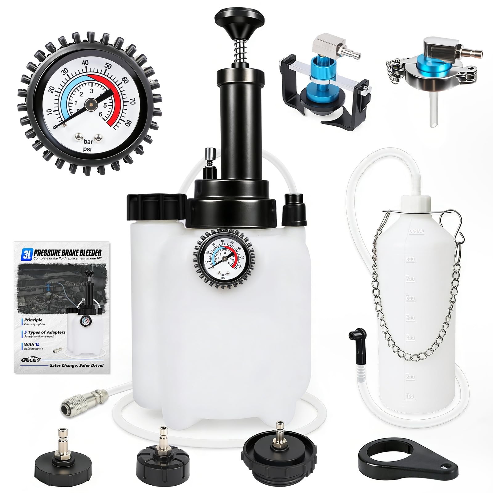 BELEY 3L Manual Brake Bleeder Fluid Pump, One Man Professional Brake Bleeder …