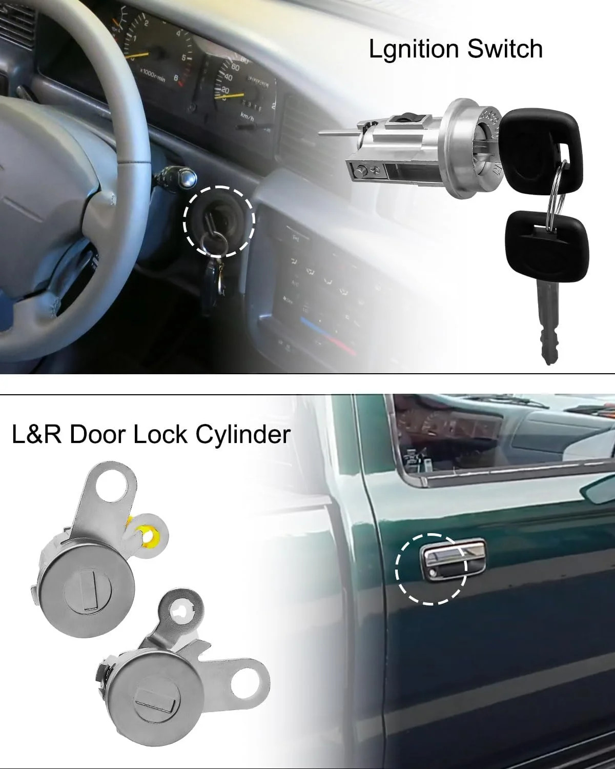 Ignition Switch Lock Key and Front Door Lock Cylinder Set Compatible with Toyota
