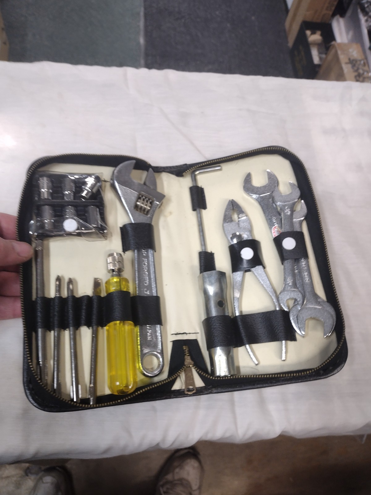 vintage automotive tool kit in zipper case