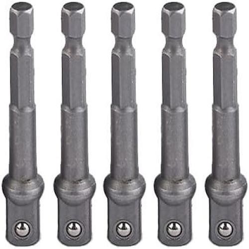 5 Pieces Impact Adapter Square Socket Adapter, 1/4" Hex Shank to 3/8"