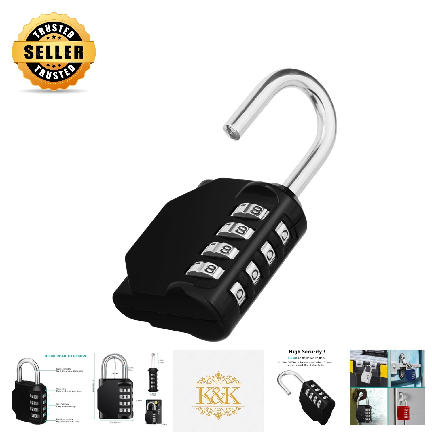 Zhenge 4-Digit Combination Padlock – Weatherproof Black for Outdoor Security