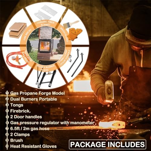 2700F/1482°C Propane Knife Forge, With Dual Burners Portable Propane Forge