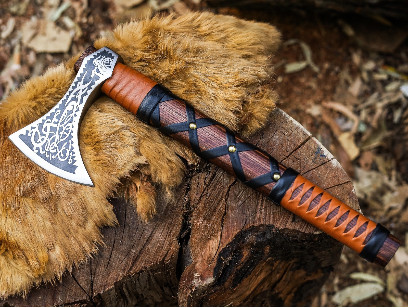 Valhalla Axe,CarbonSteel Viking Axe Head Engraved Handle,Wolf Camp Axes,VBA-04-A