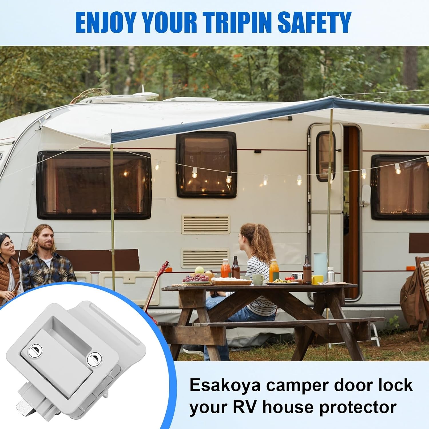 White RV Door Lock Replacement, RV Door Lock Latch Handle with Paddle Deadbolt 4