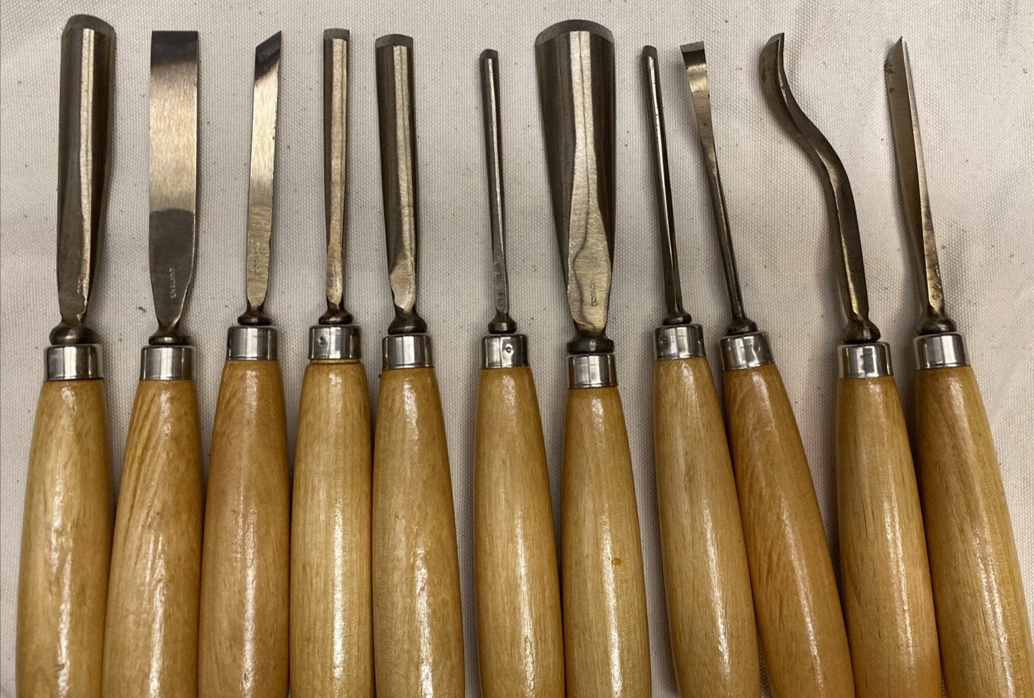Vintage Henry Taylor England 11 Piece Wood Carving Chisel / Gauge Set
