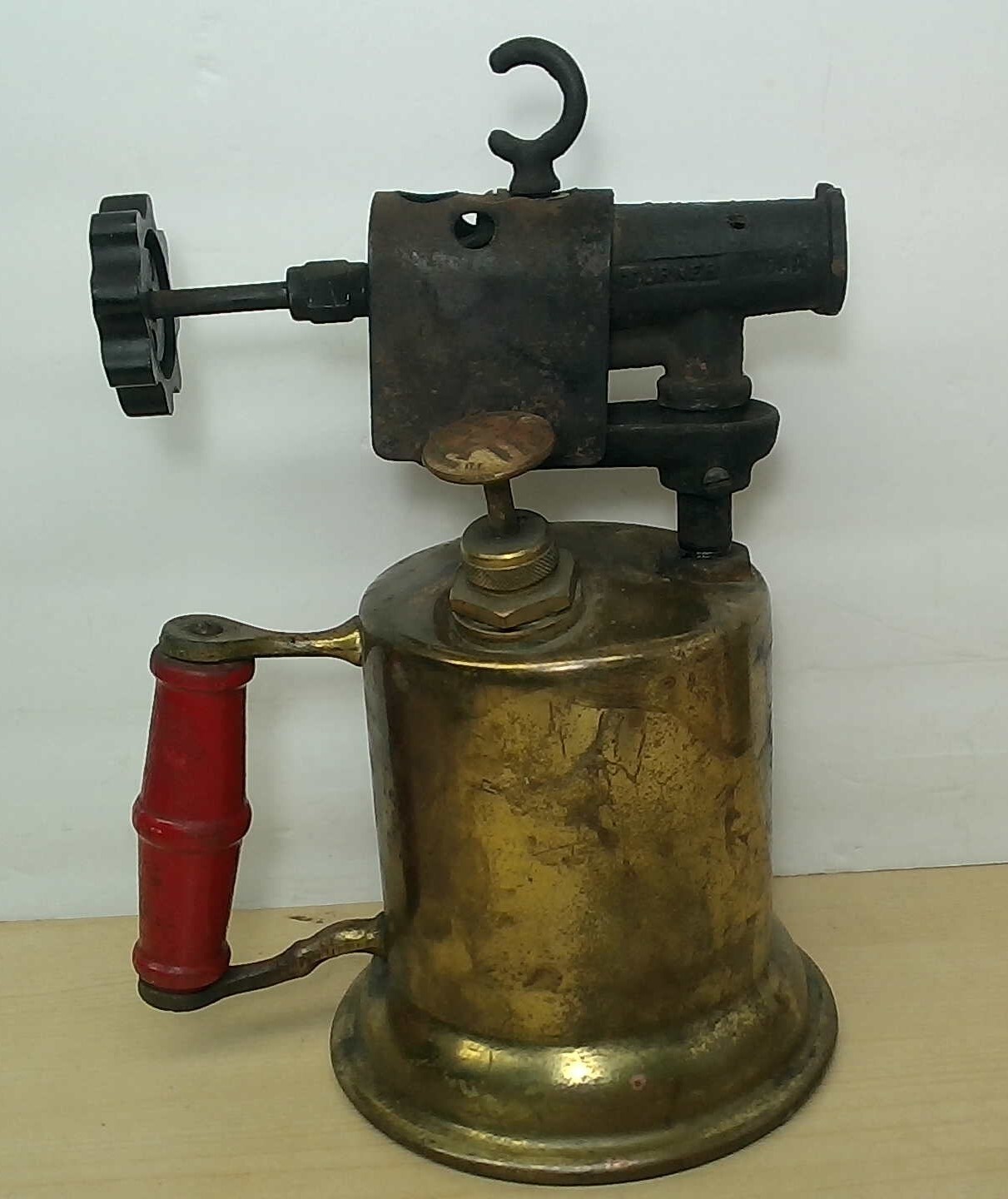 Vintage TURNER Brass Works Brass Blow Torch #206AA Wood Handle USA Untested