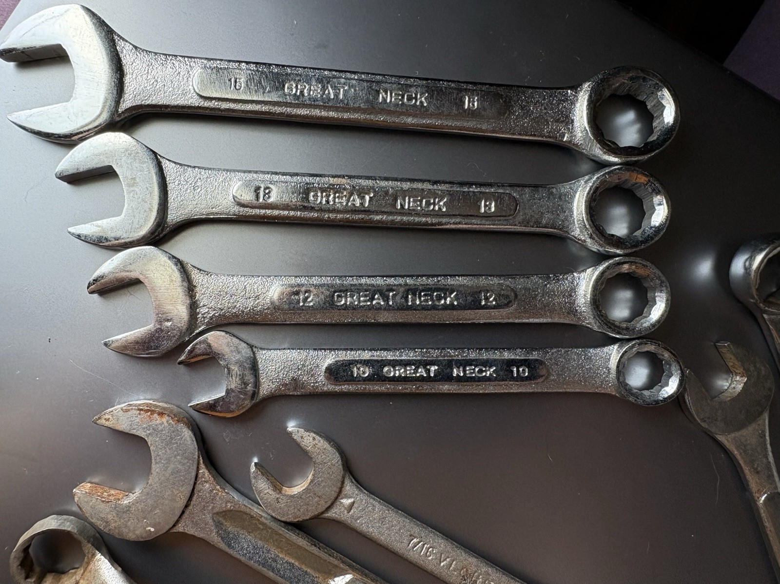 Lot of 10 Mixed Wrenches, Various Brands & Sizes: Craftsman, Thorsen, Great Neck