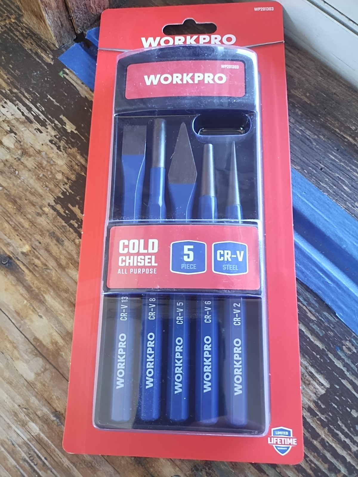 Workpro 5pc cold chisel CRV Steel clear plastic carrying case Limited Lifetime