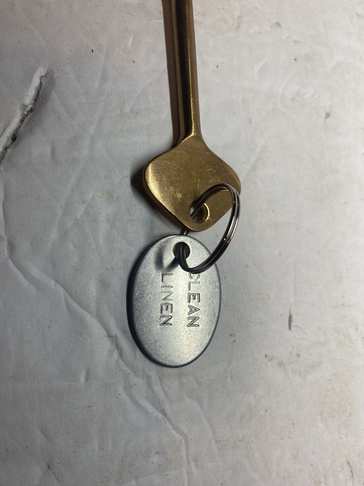 Vintage Large Solid Brass Ships Key With Room Location Tag Clean Linen