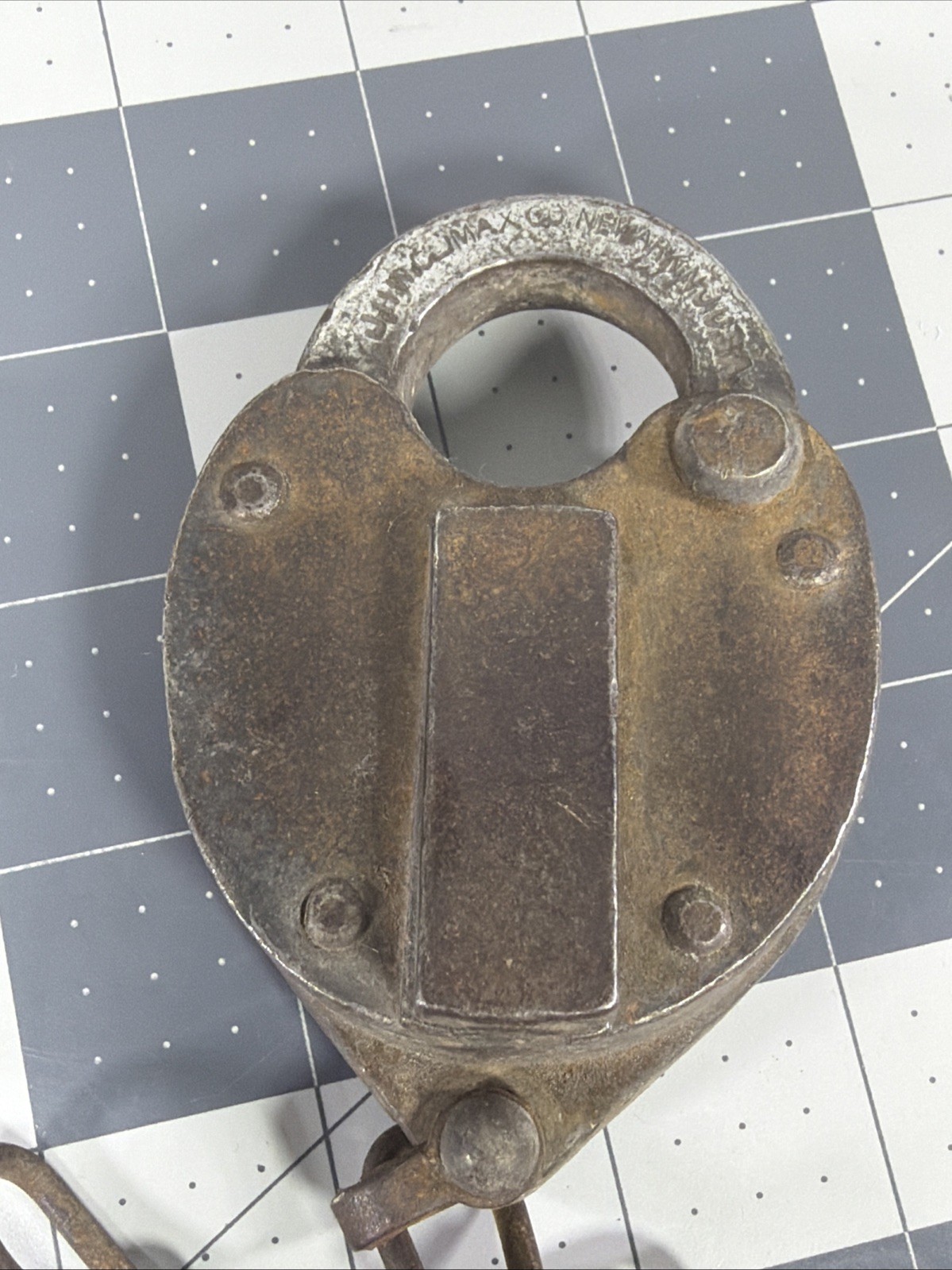 Vintage Brass JHW Climax Newark NJ Padlock Lock No Key W/chain
