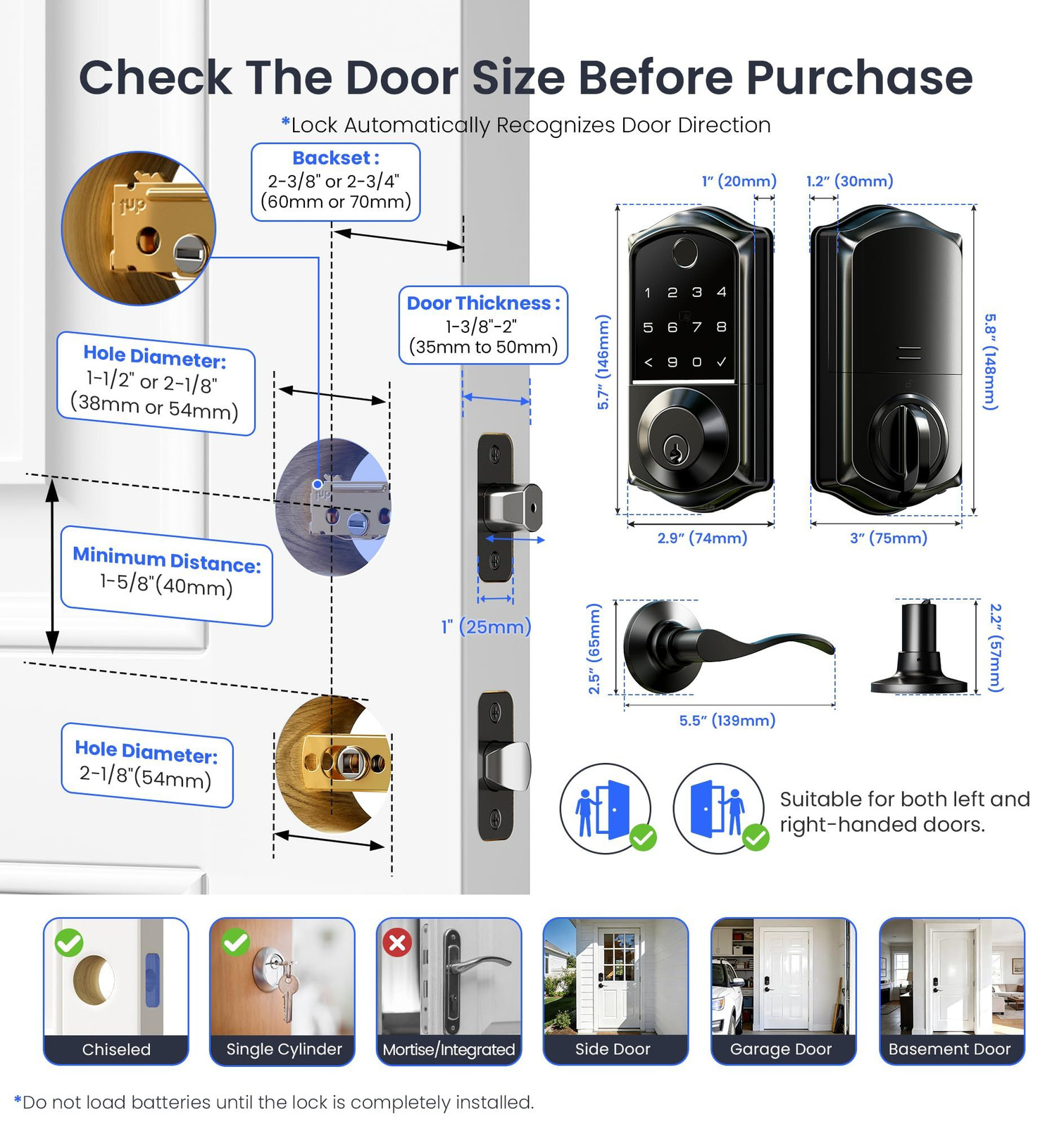 Veise VE017-L Fingerprint Smart Lock with Lever Handles, App Matte Black