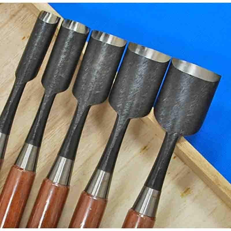 3rd Kunikei Japanese Gouge Chisels – Rare Uchimaru Nomi Set of 10 Red Oak Handle