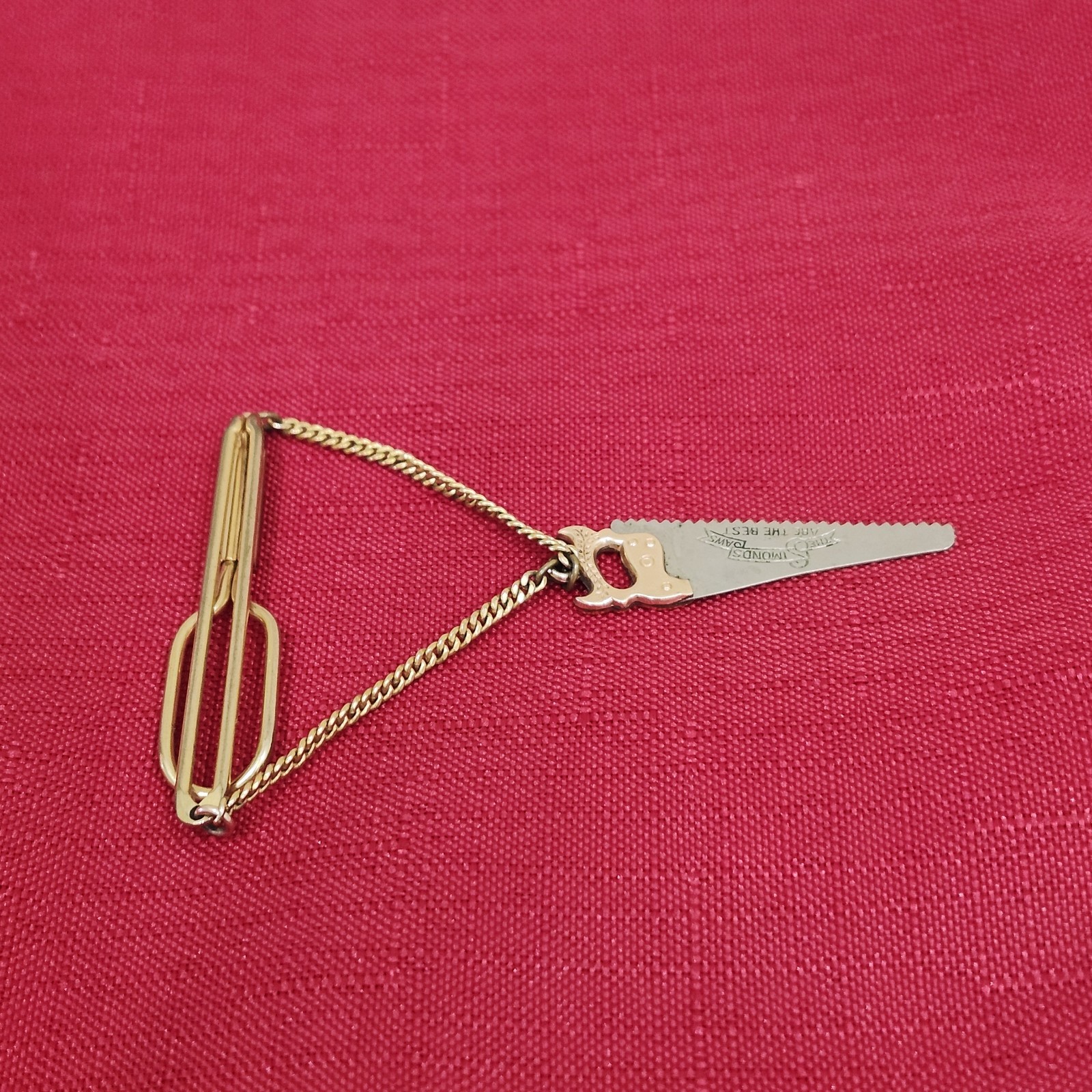 Vintage Swank Hand Saw Tie Clip Simonds Saw Tool Mid-Century Rare Original Chain