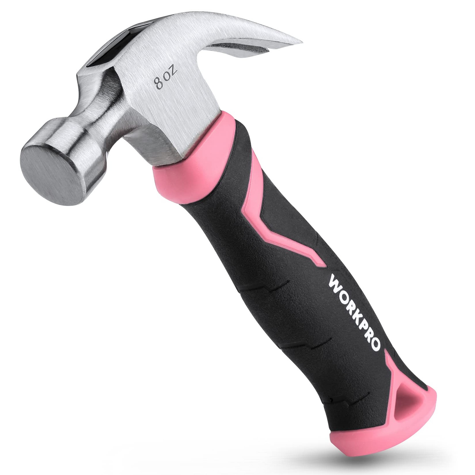 WORKPRO 8 oz Claw Hammer with Fiberglass Handle, All 8 oz, Pink Ribbon