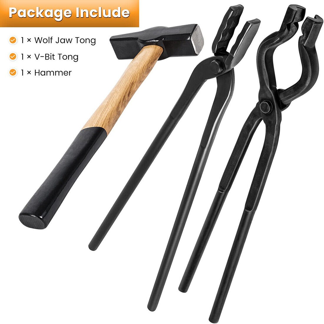 3x Beginner Knife Making Blacksmith Tongs Hammer Set Bladesmith Anvil Vise Forge