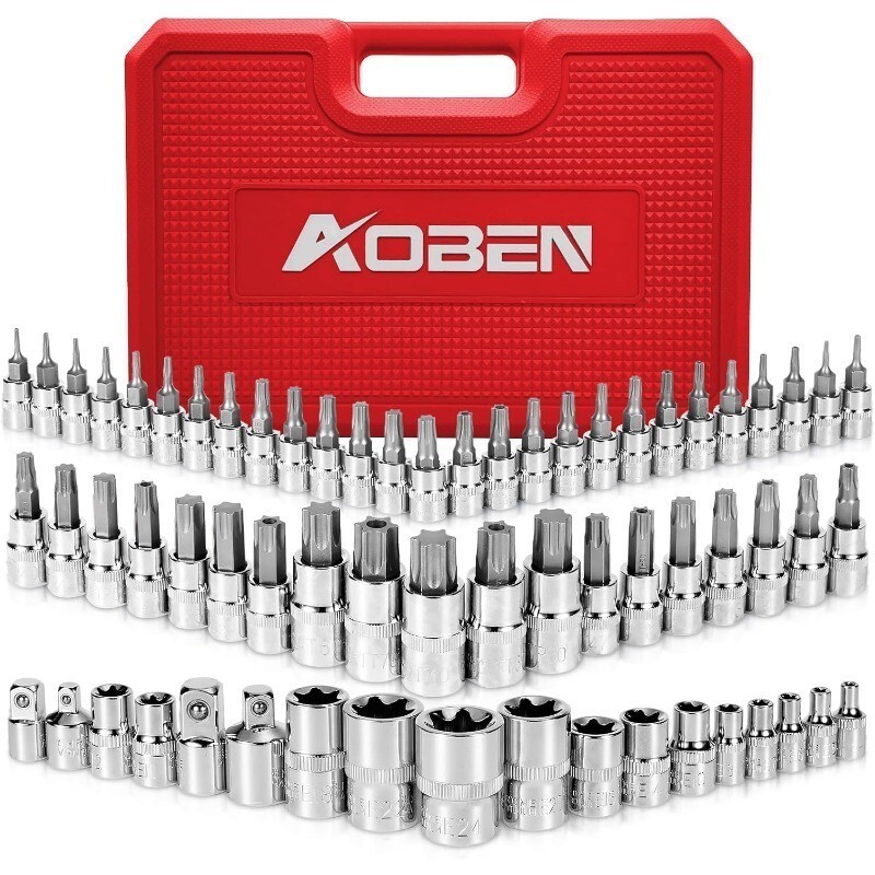 64Pcs Master Torx Bit Socket and External Torx Socket Set 1/4, 3/8, 1/2-inch