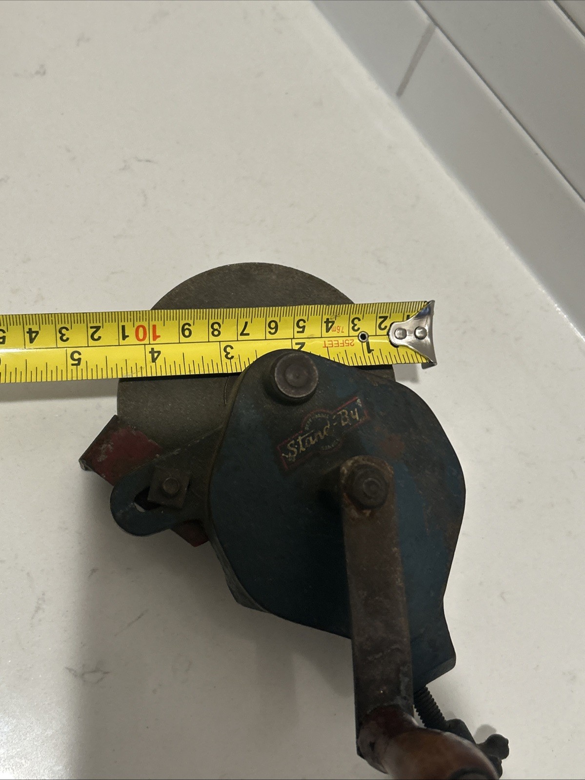 Vintage Stand-By Hand Crank Bench Grinder Clamp-On Sharpening Stone Cast Iron