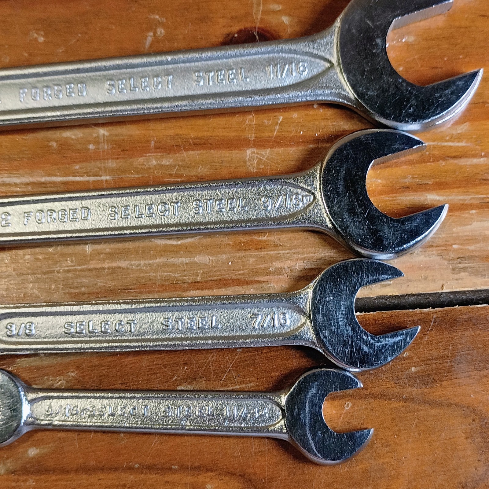 Set Of 5 Vintage Forged Select Steel In USA Indestro Wrenches In Clip