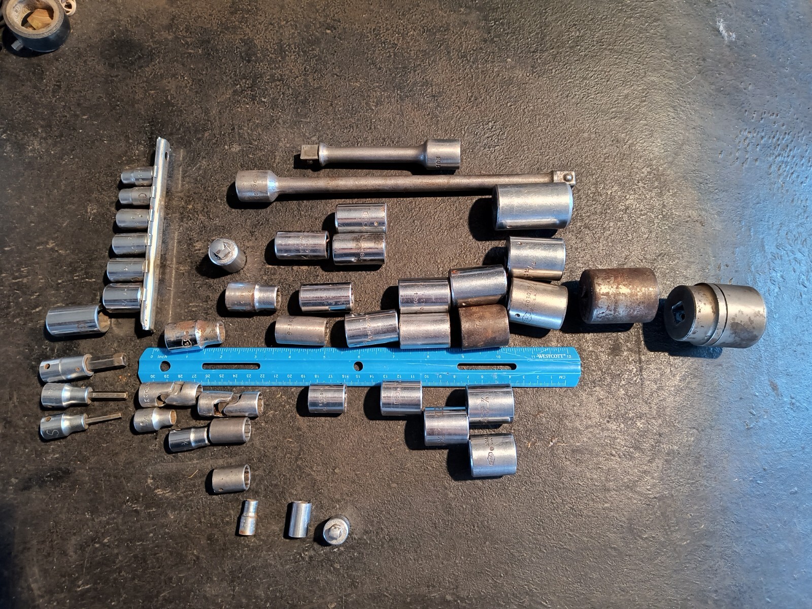 Lot of P&C Sockets and Accessories, 1/2″, 3/8″, and 1/4″ Drive, USA