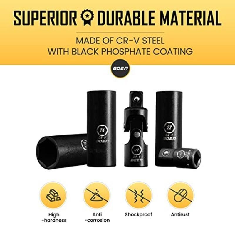 35-Piece Deep Impact Socket Set CR-V Steel 6-Point Design Durable Coating New