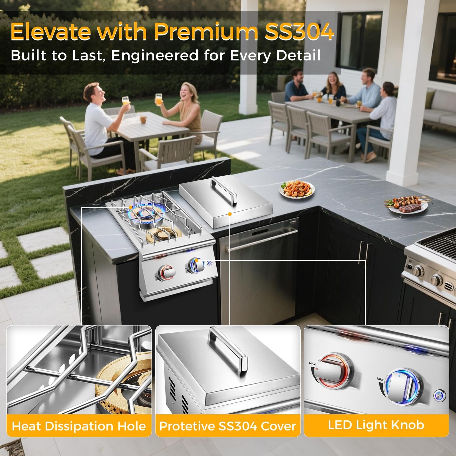 Grilling Side Burners for Outdoor Kitchen, 2 * 18,000BTU Liquid Propane Side …