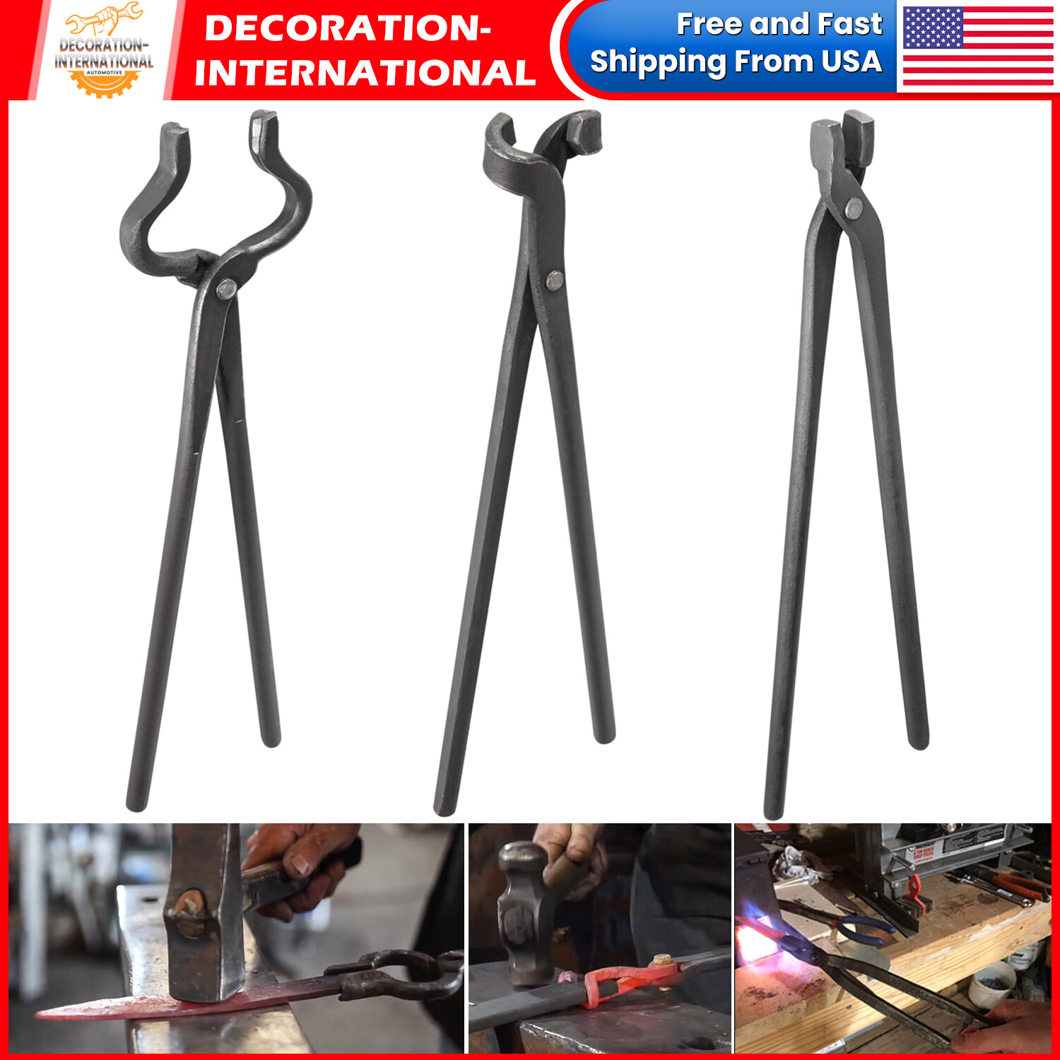 Knife Making Tongs Set Blacksmith Bladesmith Knife Tong Anvil Vise Forge 3pcs