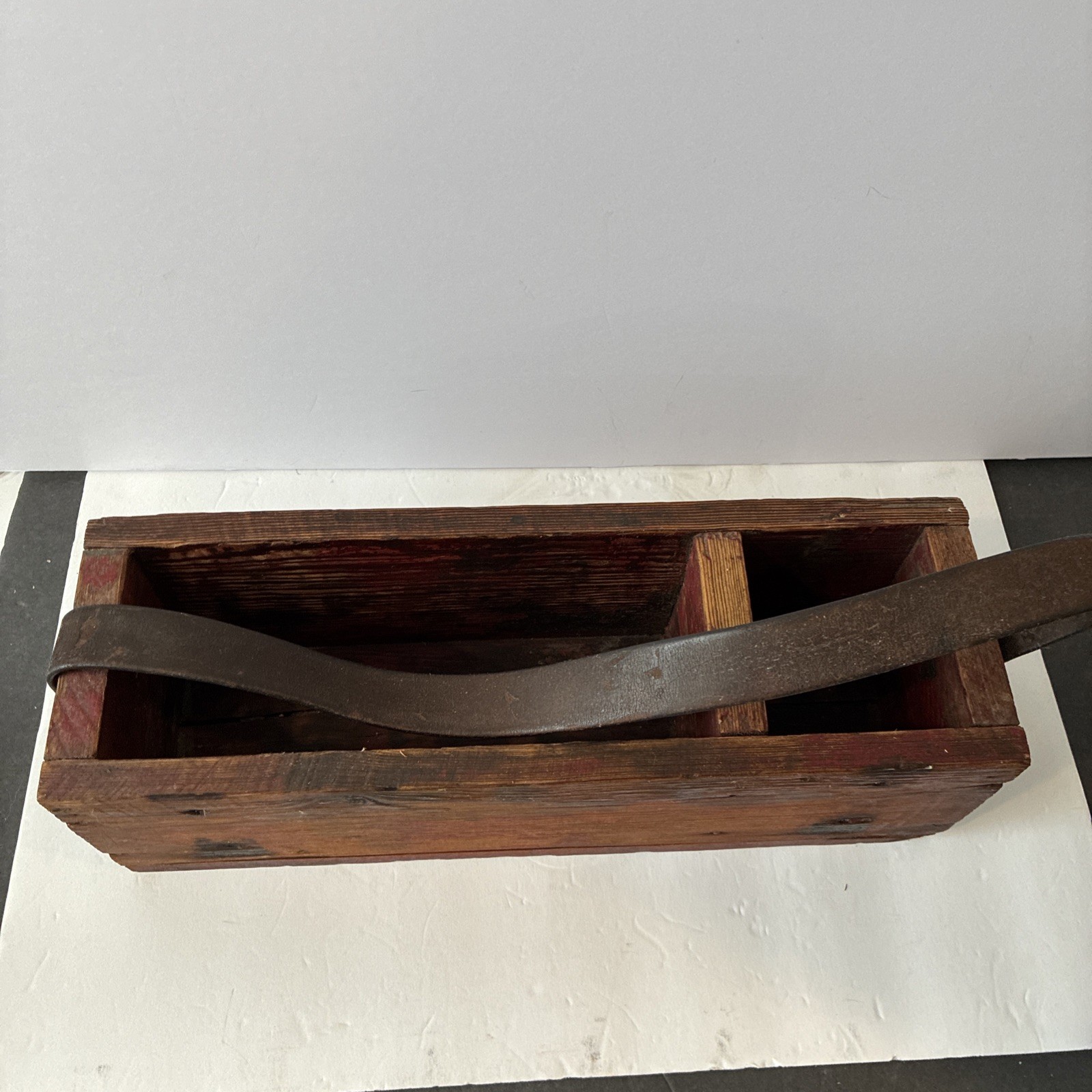 Vintage Wood Tool Box. Leather Handle. 14.5” Long X 5” Wide. Good Condition