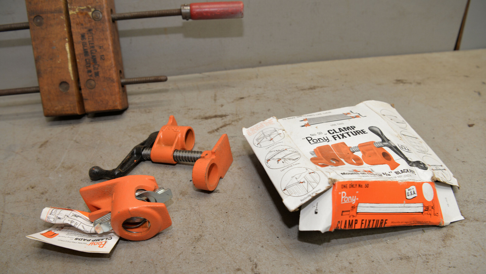 Pony unused bar clamp fixture & Wetzler R 12″ collectible woodworking tool lot
