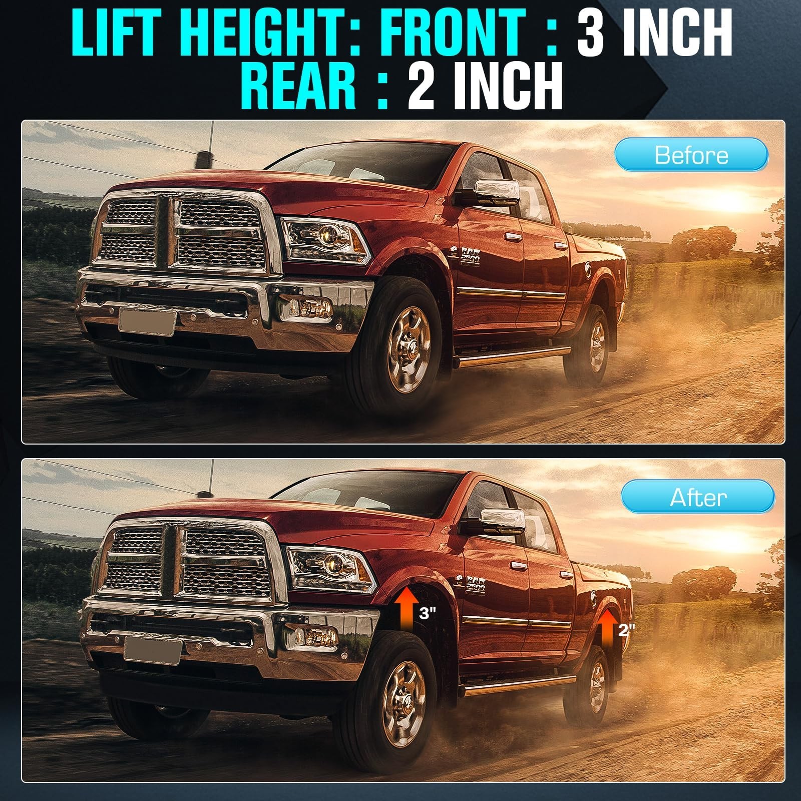 3″ Front + 2″ Rear Full Leveling Lift Kit for 2007-2020 Chevy Silverado 1500,…