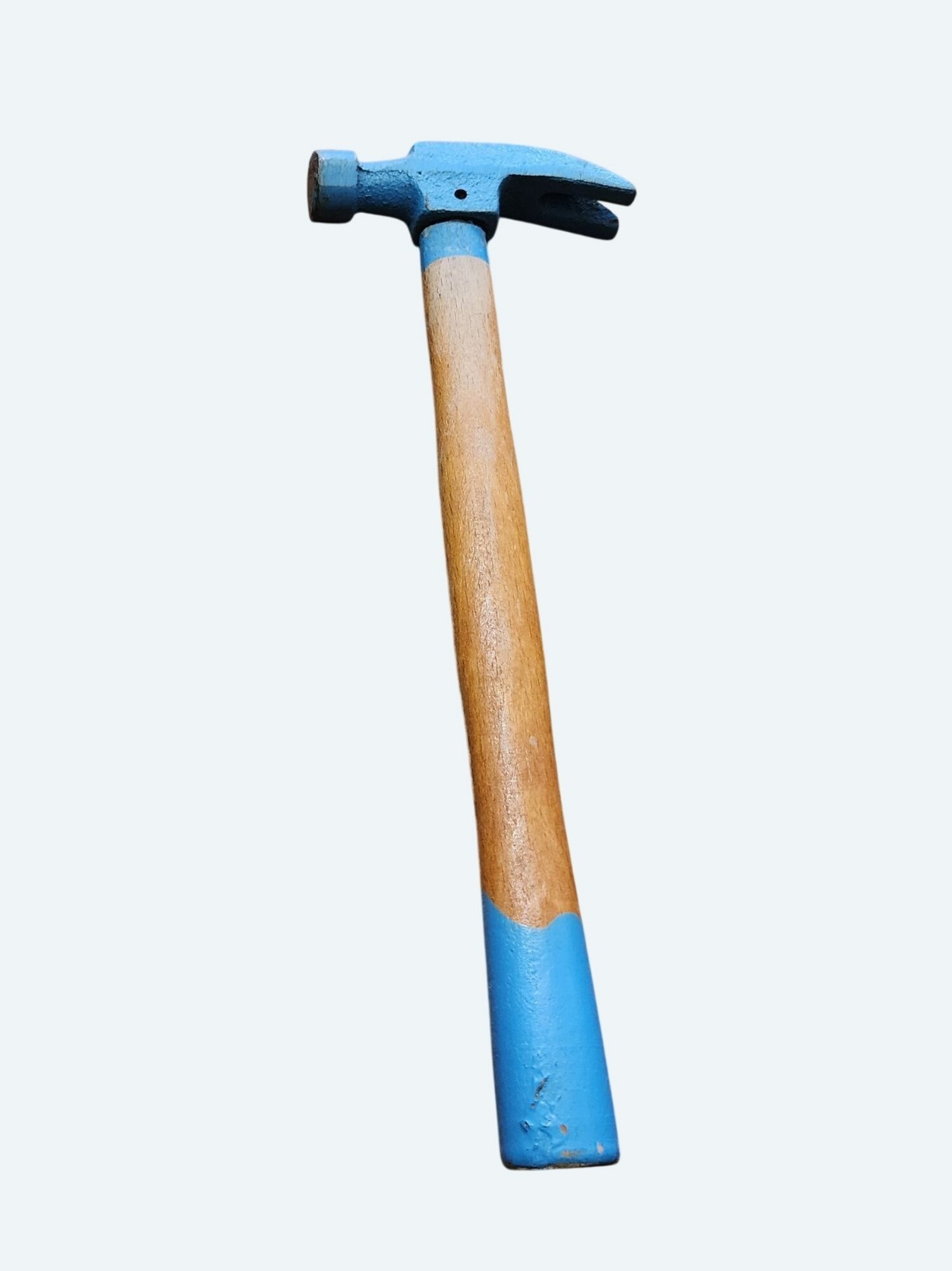 Wood Handle Claw Hammer With Blue Painted Head & Grip 9.5 Inches Long – Vintage