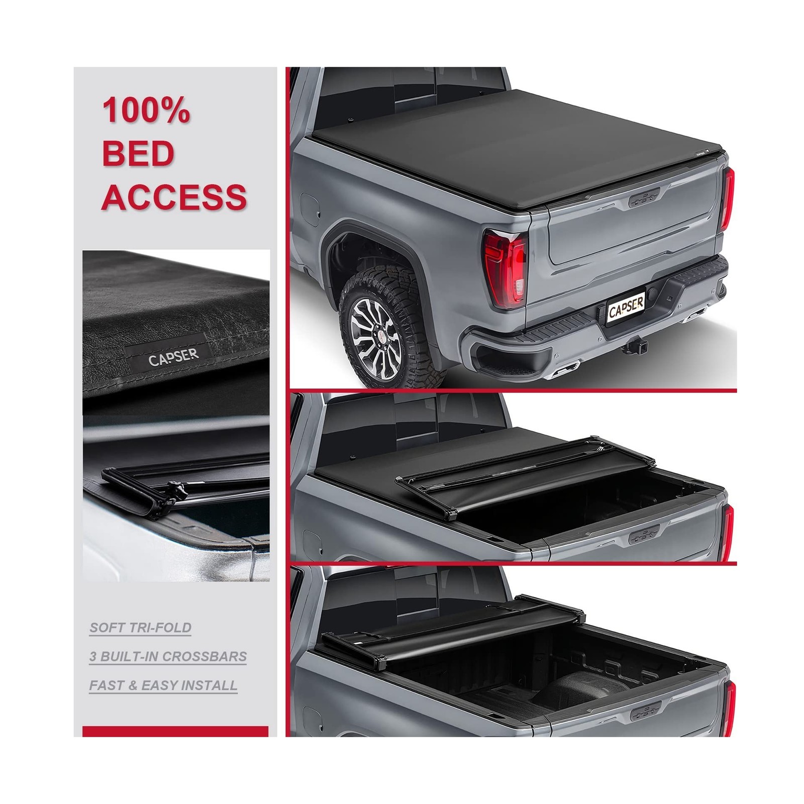 CAPSER Silverado 1500 5.8FT Soft Tri Fold Tonneau Cover Fits 2019-2026 Chevy …