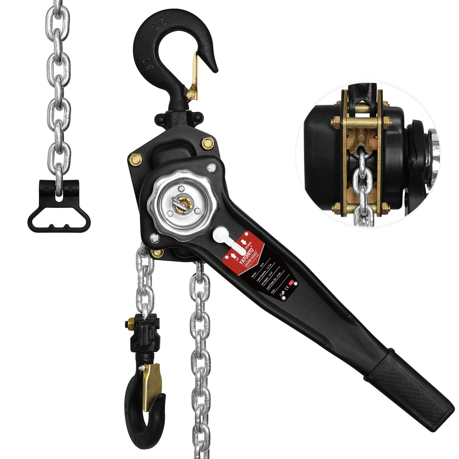 Manual Lever Hoist, 1.5 Ton (3300lbs) Capacity 10Ft Come Along, G80 Steel Cha…